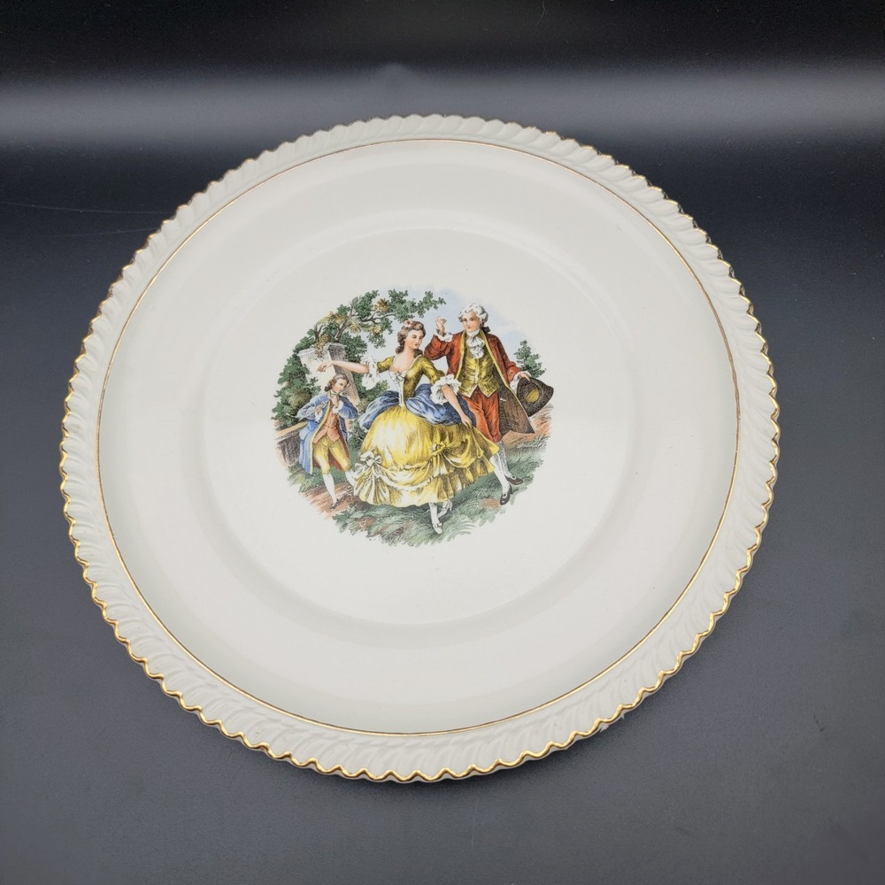 The Harker Pottery Company Plate 1840 22KT Gold Colonial Couple 10"‎ Round